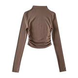 Slim Bottom-Up T-Shirted Hot Girls Half-High Collar In The Wind Autumn New Elastic Strength Thin High Waist Short Inside The Top Woman