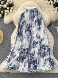 National Feng Shui Ink Painting Print Skirt Women's New High-Waist Long A Word Thin Fishtail Skirt 100-Fold Skirt
