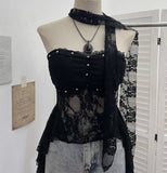 Real Shooting Street Lace Tectory Hottie Wearing Chest Pad Sexy Irregular Ribbon Sleeveless Top 8077