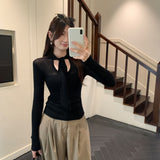Design Sense With The Fluttering V-Neck Long-Sleeved Knitted Shirt Women Autumn 2025 New Slimming Super-Looking Single Wear Clothes