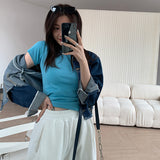 White T-Shirt Women Shoulder Short Sleeves Of European Goods 2025 New Thin Round Collar Cotton Stacked Bottom Top