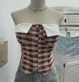 Real-Patled With Chest Pad Single-Breasted Buckle Tset Bra Vest Coarse Flower Lattice Lattice Lattice 8132