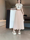 Casual Comfort French Tian Silk Linen Blending Feeling Tight Waist Half-Body A Skirt Umbrella Skirt With Belt
