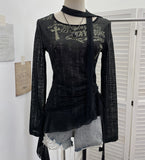 Slap In The Air-Covered Knitted T-Shirt Women's Autumn Dress With Long-Sleeved Drawstring Irregular Top 8097