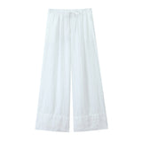 2025 Women's Casual Set Linen-Blend Long-Sleeved Shirt + High-Waisted Straight Trousers 4877078