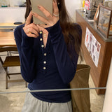 2026 New Year's Unique Loose Inside-Dial Bottom Shirt Women's Buttons Can Wear High-End Feeling Long-Sleeved T-Shirt Top