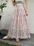New Broken Flower Sweet Heavy Industry Embroidery Print Collection Waist Lanky High-Waist Fairy Skirt A-Word Half-Body Skirt