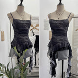Design-Sensitive Irregular Lace Splicing Hem With Lotus Slings With Lotus Slings Waist Yarn Top 8020