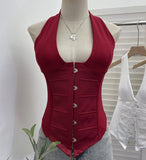 Real Shooting Babes Low-Chested Hanging Neck Slings Fish Bone Collar Belt Belt Buckle Buckle Short Coat 2881