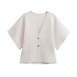 New Women's Clothing Temperament Short-Sleeved V-Neck Two-Grained Knitting Top 4192101