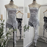 Dizzling Sling Sleeve Vest Women Wearing Slimming Net Yarn Irregular Ribbon Sleeveless Top 1227