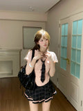 Sweet Summer Academy Style New Niche Design Short-Sleeved Shirt Plaid Half Dress Two-Piece