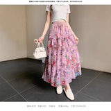 Irregular Splicing Color Flower Mesh Dress Dress Woman 2025 Summer French Fairy Temperament A-Shaped Skirt Cake Skirt Skirt