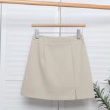 High-Waisted Open Forked-But Hip Anti-Walking A-Word Short Skirt Woman 2025 Suit Fabric Thin A-Dress Skirt 8871