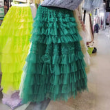 New Women's High-End Sense Summer Temperament British Net Yarn Cake Skirt Punt Skirt Solid Color A Word Half-Body Skirt