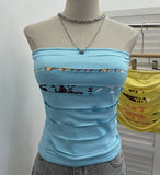 Real Shooting Millennium Spice Girls Out-To-Shoulder Print Split Hole Tector-Throw Vest With Bra Pad Short Sleeveless Top 1301
