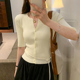 Super Good Single-Cuffs Sleeve-Repair Knitted Cardigan Women 2025 New Unique Special Beautiful Small Top