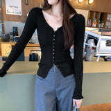 French Gentle Temperament V-Necked Knitted Cardigan Women 2025 Autumn New Thin Slim Short Top