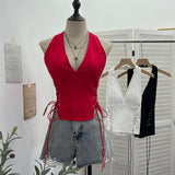 Deep V Hanging Neck With Chest Pad Sling On Both Sides Of The Strapped Open Fork-Lo-Back Zipper Short Babes Top 6310