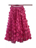 Heavy Industry Three-Dimensional Flower Mesh Yarn A-Word Half-Dress Women Autumn 2025 New Design Sense High-Rise Thin Fairy Skirt