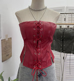 Vintage Punk With Chest Pad Anti-Slip Bar Bra Vest With Zipper Open Fork Short Top Female 6230