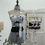 Real Shot Lace Spliced Leopard Hanging Neck Sling Waistcoat With Bra Pad Hottie Short Sleeveless Top 8108