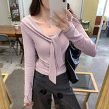 Small Design Sense Navy Collar Shawl Long-Sleeved T-Shirt Woman 2025 Early Autumn New Folds To Collect Beautiful Small Tops