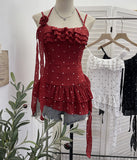Real Shot Of Broken Flower Hanging Neck Sling Vest Female Three-Dimensional Flowers With Lotus Leaf Edges Short Sleeveless Top 9593