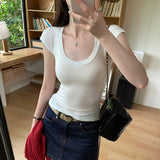 Super Good Korean Niche U-Neck Sleeveless Shoulder T-Shirt Girl 2025 Summer New Thin Slim Slim Blouse