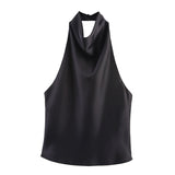 2025 Spring And Summer New Female Fashion Sexy Hot Babes Silk Shading Texture Hanging Neck Top 3203317