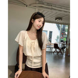 Temperament Gentle Wind With Lotus Leaf Side Sleeves Two Shirts Women Summer Small Waist Thin Cloth Cloth Tide