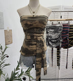 Real Shot Y2k With Chest Pads With Chest Pads To Wear Chest Vest Irregular Belt Strap Short Tie-Dye Letter Print Top 9270