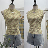Double-Layer Mesh Vest Retro Design Slim Slimming Sleeveless T-Shirt Short Top 8036