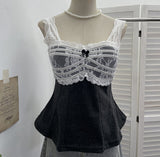 Real Shot Collision Lace Lace Splicing Sling Sling With Chest Cushions Wearing Short Sleeveless Top 9310