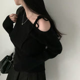 Sexy One-Word Collar Shoulder With Sweater Female Korean Version Of Autumn And Winter New Slim Short Knitted Shirt Top
