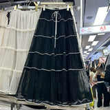 French Romantic Lace Side Folded Skirt Women Summer New High-Waisted Loose Hanging Long Skirt