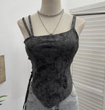 Real-Action Wasteland Hottie Wearing Sling Vest To Do Old Hole Tie Dye With Chest Cushion Short Sleeveless Top 1662