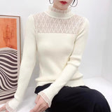 Half-High Collar Lace Sweater Lady Knitted Knitted Autumn And Winter New Blouse Fashion Bottom Shirt