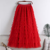 Lotus-Leaf Yarn Skirt Fairy Dress Girl 2025 Summer Slim Dress High-Waist A-Shaped Mesh Cake Skirt