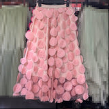 Design Sense Three-Dimensional Wave Point Retro A Skirt 2025 Autumn And Winter New Fashion Thin Mesh Dress Skirt Dress Dress Woman
