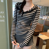 Lyselle Skin-Skinned Air-Conditioned Hoodie Bumps Striped T-Shirt Women's New Long-Sleeved Hoodie In Autumn