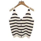 2026 Summer New Fashion V-Neck Hollow Wave Side Bump Color Buckle Sling Sling Ice Silk Knit Vest Woman