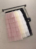 Net Yarn Skirt Mid-Length Women 2025 New Autumn And Winter Super Fairy Layer Cake Skirt White Long Skirt Over The Knee Dress