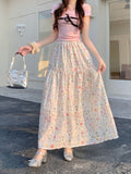 Gentle Han Si Pieces Of Flowers Skirt With High Waist Long Skirt New Loose Thin A Skirt Big Skirt
