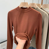 2026 Early Spring Half-Necked Bottom Shirt Women Autumn And Winter Threaded Elastic Soft-Haired Skin Grinding Inside The Coat