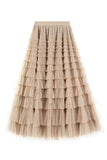 Net Yarn Lotus Leaf Side Temperament Skirt Women's Dress 2025 Spring And Autumn New Famous Woman Long Dress Thin Cake Skirt 2210