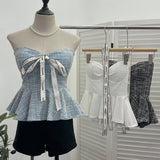 Small Fragrant Wind With Hanging Neck Bow Sling Vest Short High-Waist Shoulder Tector Blouse 2613