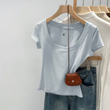 Mordell Shoulder-To-Shoulder U-Neck Short-Sleeved T-Shirt For Women's Summer 2026 New Explosive Pure Hottie Top