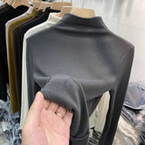 2026 Early Spring Velvet Half-High Collar Bottomed Bottom Shirt Women's Autumn And Winter Atmosphere In The Tight Body And Velvet Grinding Wool Blouse