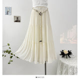 French Gentle Holiday Wind To Close The Belt Half-Dress Woman Summer 2025 Fold Loose Age-Down Feeling Big Swing Skirt